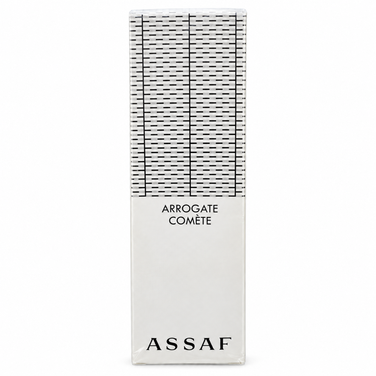 Open Box – Assaf Arrogate Comète 200ml — condition photo 1 of 3: Outer box has a side tear/scratch, top creasing/crushing, bent edges, and loose plastic wrap.