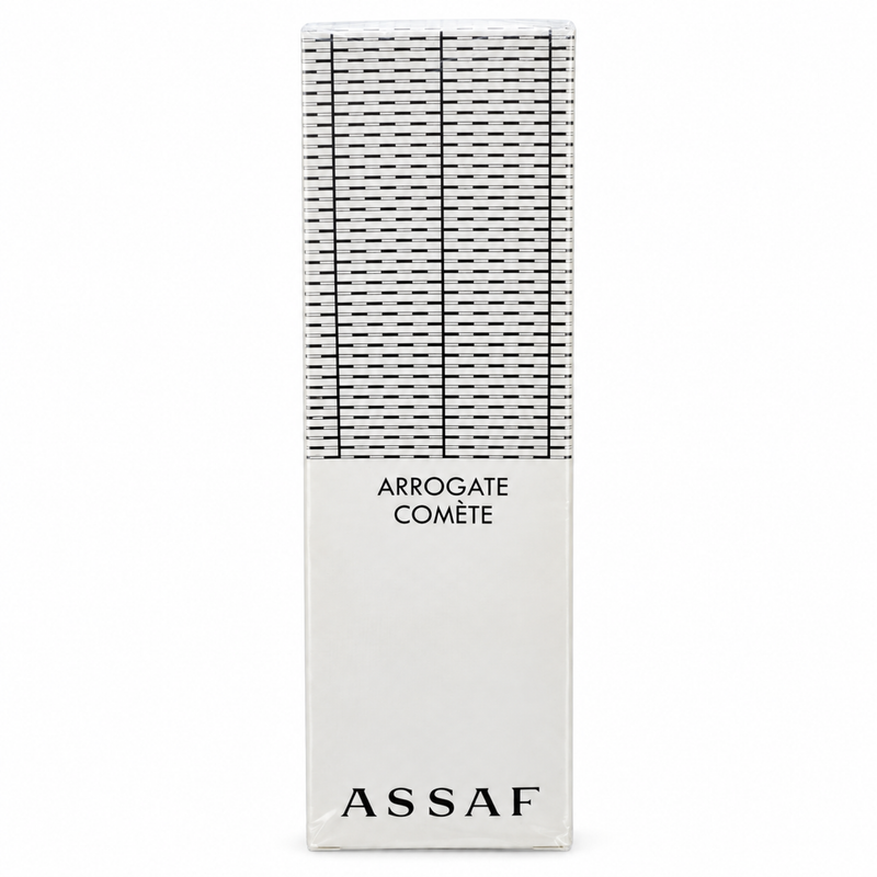 Open Box – Assaf Arrogate Comète 200ml — condition photo 1 of 3: Outer box has a side tear/scratch, top creasing/crushing, bent edges, and loose plastic wrap.