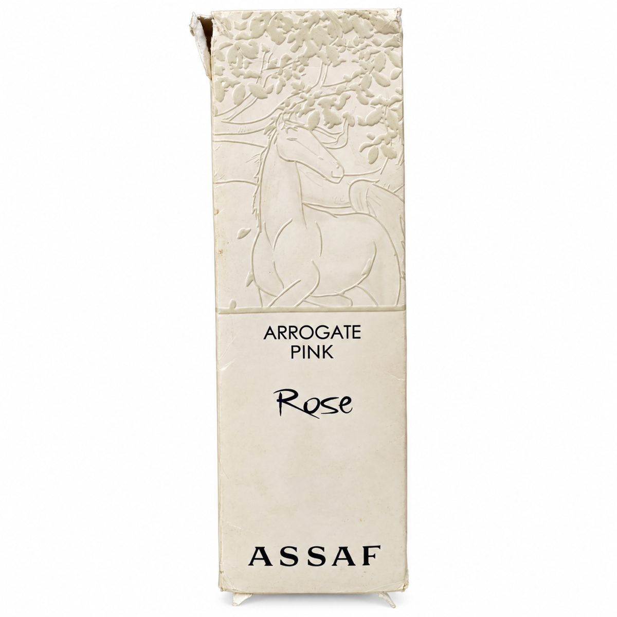 Open Box – Assaf Arrogate Pink Rose 150ml — condition photo 1 of 1: Outer box has a torn/open upper corner, edge wear, and visible wrapping damage.