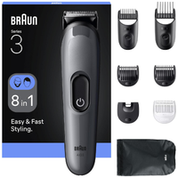 Braun AIO3540 All in One Series 3 8-in-1 Grooming Kit, Ultra Sharp Blade, 14 Lengths Settings - Silver