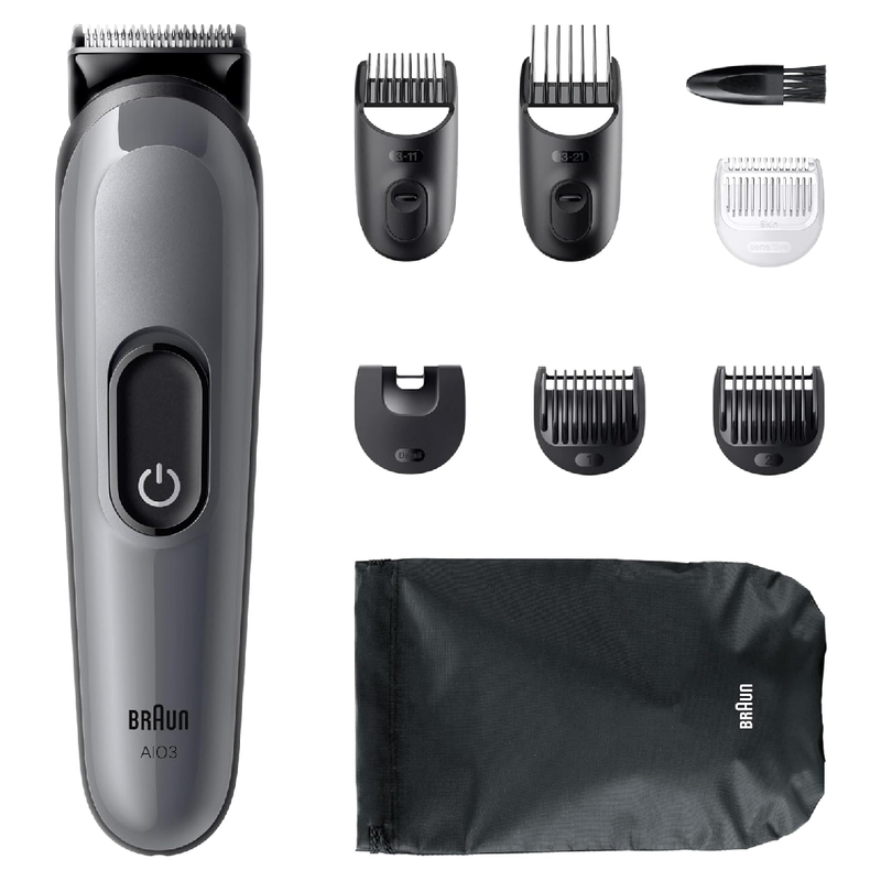 Braun AIO3540 All in One Series 3 8-in-1 Grooming Kit, Ultra Sharp Blade, 14 Lengths Settings - Silver