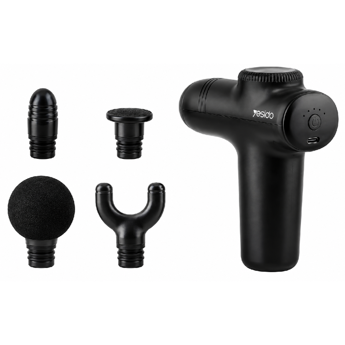 Yesido MG01 Massage Gun 5 Speeds Deep Tissue with 4 Heads - Black