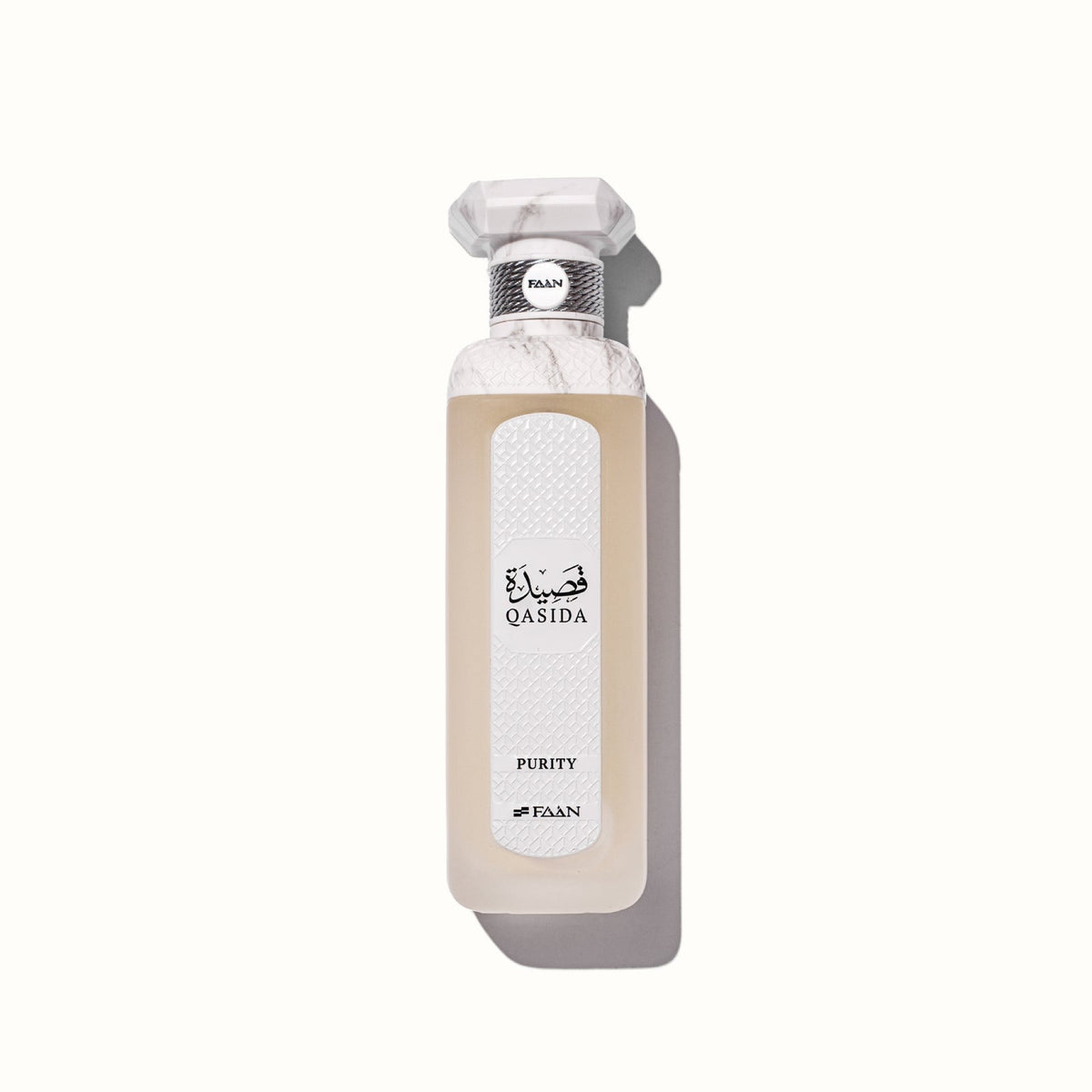 Faan Qasida Purity 200ml perfume bottle, front view on white background