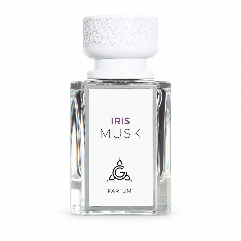 Ghalati Iris Musk 50ml perfume bottle, front view on white background