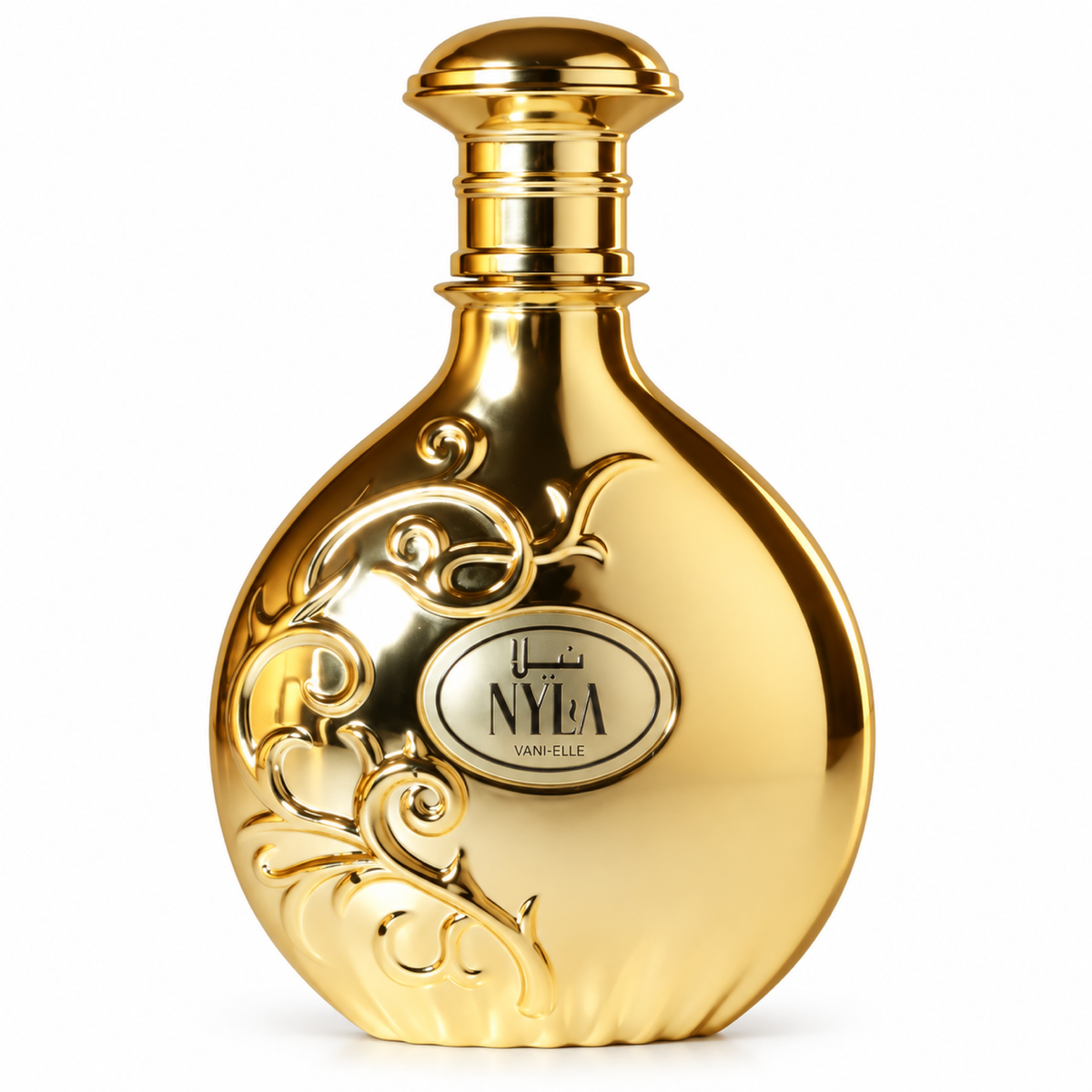 Arabiyat Prestige Nyla Vani-Elle 80ml gold bottle, front view on a white background