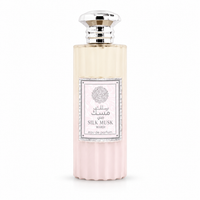 Wadi Al Khaleej Silk Musk Wardi 100ml front-facing bottle, white background, edited from authentic product photo